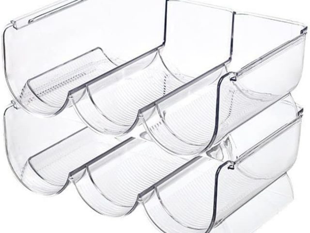 2 Pieces Designer Stackable Bottle Racks, Stackable Wine Rack, Fridge Wine Rack, Wine Rack, Refrigerator Bottle Organizer for Storing on Countertop, Wardrobe, Office (Transparent)