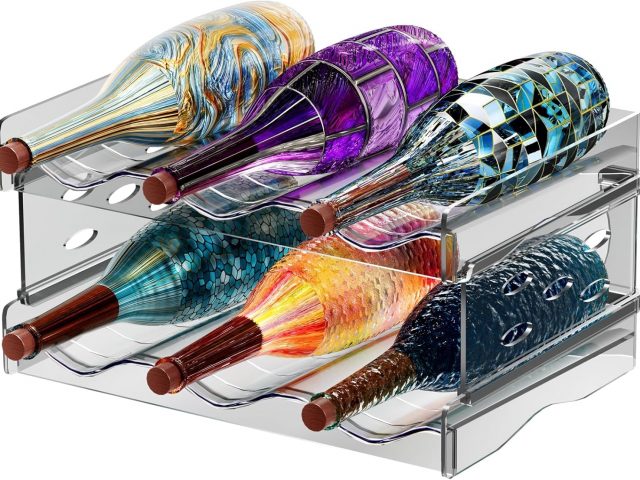 2 x Stackable Fridge Bottle Rack for 6 Bottles Fridge Plastic Wine Rack Stackable Bottle Holder Fridge for Fridge Pantry Capacity Cabinet Office