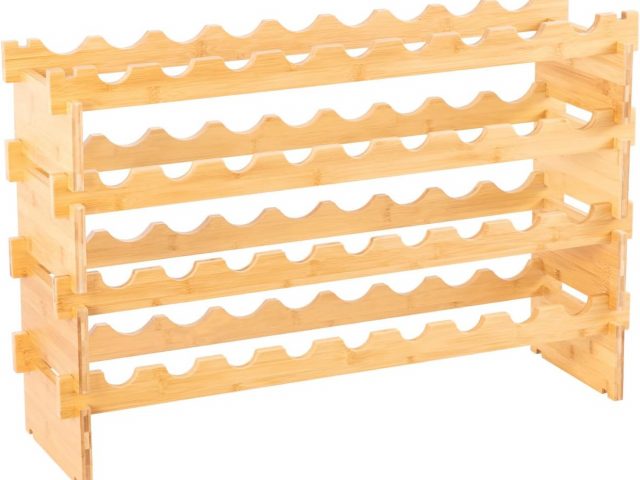 Amazon Basics – Stackable Bamboo Wine Rack, Holds 36 Bottles, Natural