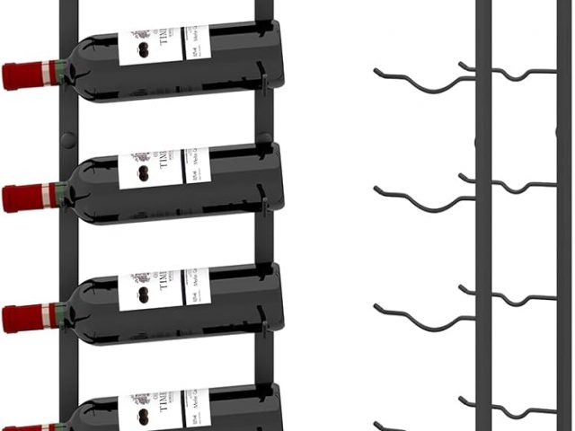 GIANTEX Wall Mounted Metal Wine Rack, Vertical 9 Bottle Wine Rack, Suspended Wine Holder for Kitchen, Living Room, Restaurant, Black, 109 x 22 x 13.5 cm