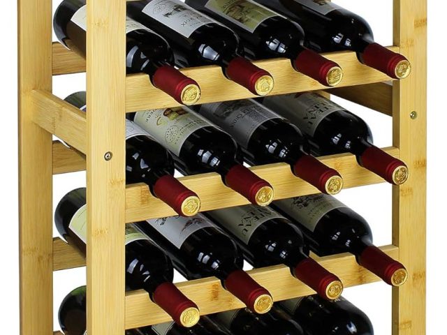 SMIBUY Bamboo Wine Rack, 28 Bottle Holder with Table Top, 7 Tier Freestanding Storage Shelves for Kitchen, Pantry, Wine Cellar, Bar (Natural)