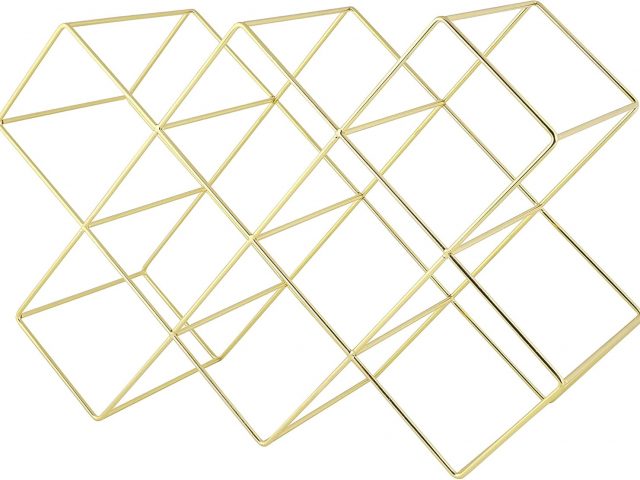 ECHTWERK Wine Rack for up to 8 Bottles, Freestanding Wine Rack, Wine Holder, Wine Storage, Made of Iron, Gold Edition, 46 x 16.5 x 31 cm