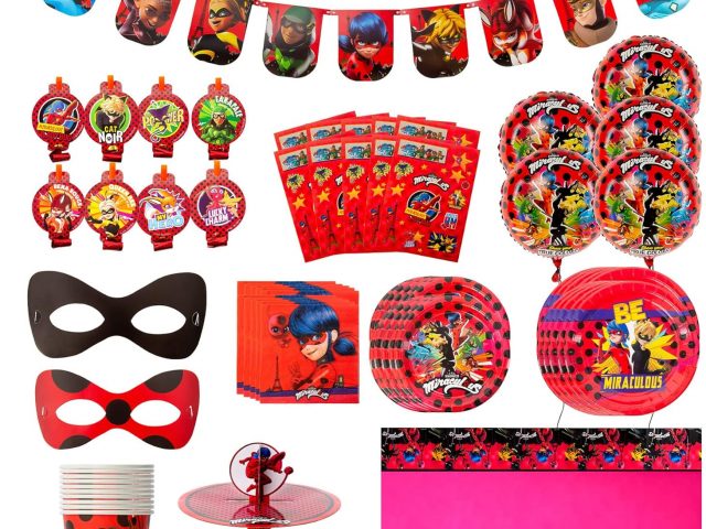 Miraculous Ladybug Party in a Box Kit – Celebration, Birthday Party, Toddlers – 100 More Pieces – Cat Noir – Party Supplies – Officially Licensed (Complete Kit)