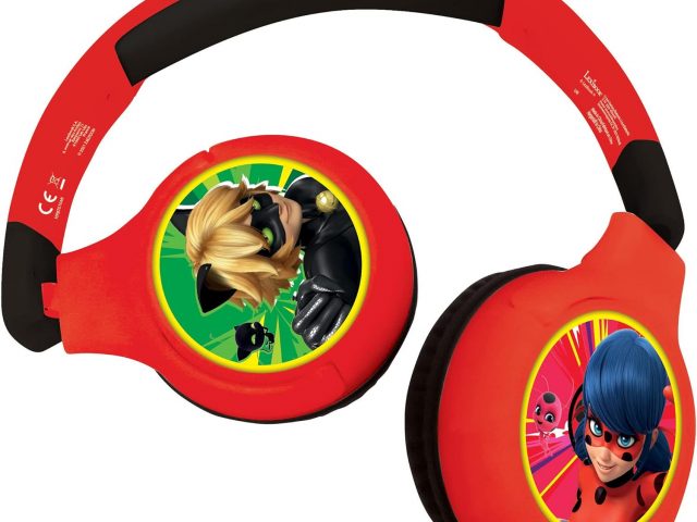 LEXIBOOK, Miraculous Ladybug Cat Noir, 2 in 1 Kids Bluetooth Headphones, Stereo Wireless Wired, Kids Safe Volume, Foldable, Adjustable, Red, HPBT010MI