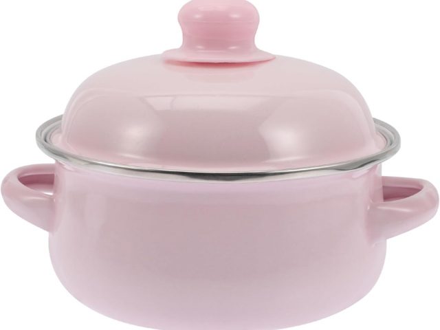 Ipetboom Enamel Casserole Dish with Double Lid Non-Slip Heat Resistant for Induction Cookers and Household Stews Pink