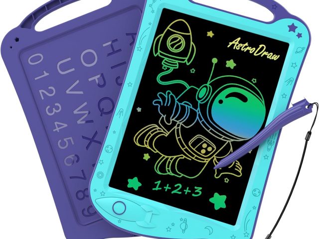 HOMESTEC AstroDraw Toys for Kids, LCD Drawing Tablet, Writing Painting Doodle Magic Whiteboard, Space Themed Gift Toys Girls and Boys 2 3 4 5 6 Years Old Children(Blue/Purple)