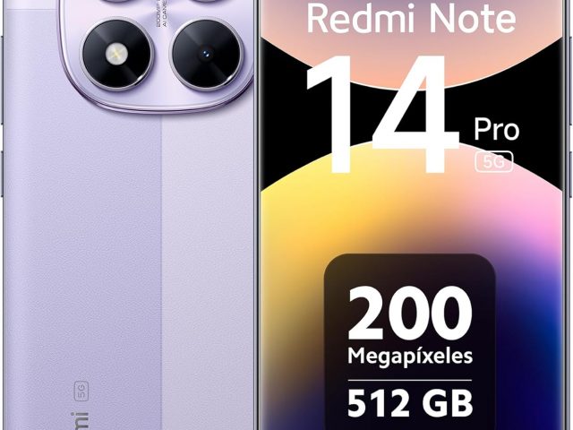 XIAOMI Redmi Note 14 Pro 5G – 12+512GB Smartphone, 6.67″ AMOLED FHD+ 120Hz Display, MediaTek Dimensity 7300-Ultra, 200MP Camera, TurboCharge 45W, Charger Not Included, Purple (ES Version)