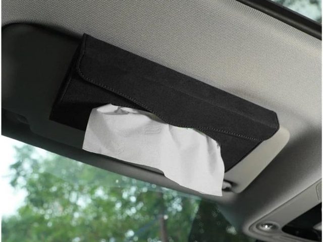 CNMVCJSAR Porta pañuelos para Coche Caja Pañuelos Mascarilla Gamuza Diseño Coche para BYD 2021 2022 2023 Colgar Visera Solar Al Revés Exquisitos Accesorios Cajones Papel Caja Pañuelos Cuero(1 UK)