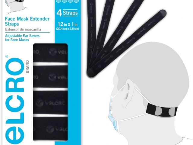 VELCRO® Brand | Face Mask Extender Straps | Comfortable & Adjustable Ear Protectors | Black | 12″ x 1″ | Set of 4