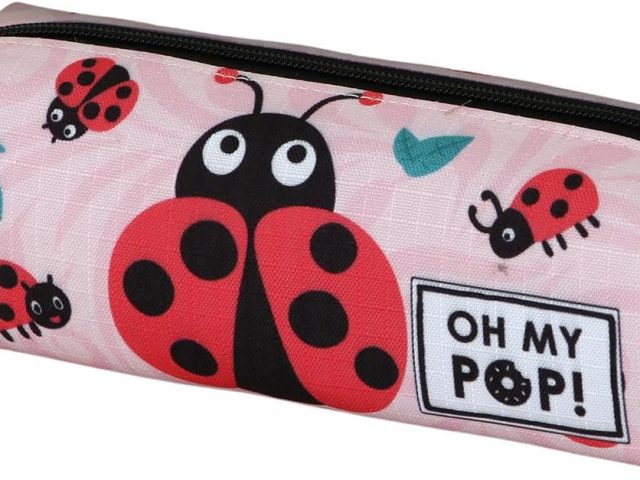Oh My Pop! Ladybug Fan 2.2 Square Pencil Case, Pink, 22 x 9 cm, pink, Square Pencil Case FAN 2.2 Ladybug