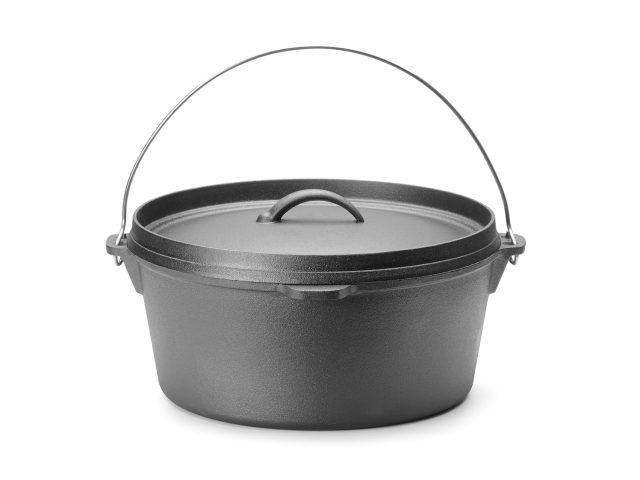 HENDI Cast Iron Witch Cauldron Pot with Lid and Handles, for Use in Open Fire, Oven, Gas Cooker, Induction, Electric, Ceramic Hob, Dutch Oven, 7.2L, ø310(H)155mm