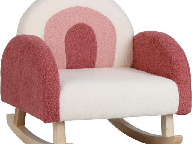COSTWAY Children’s Rocking Chair, Modern Armchair with Poplar Wood Legs for Children 3-5 Years, Anti-Roll Design, Cute Armchair, Upholstered Single Sofa for Nursery, Playroom (Red)