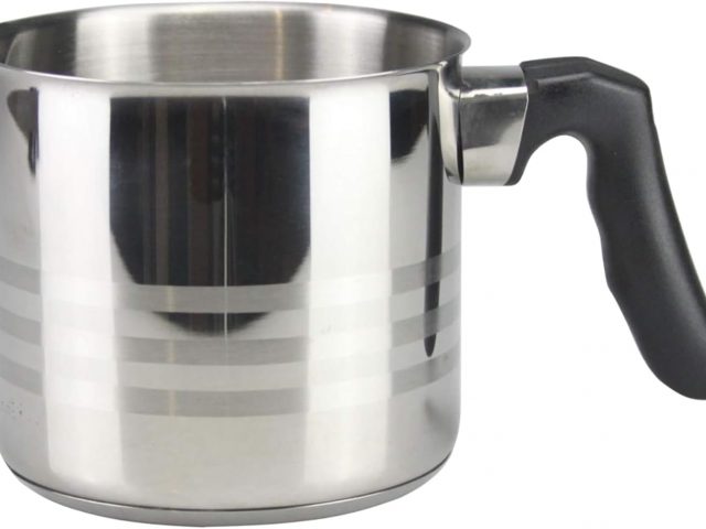 Reldor 1.2L to 12cm Stainless Steel Induction Milk Pot, Pouring Rim Pan, Milk Pitcher, Cookware, Milk Pot, Non-Stick Milk Pot, Great for Boiling Milk, Sauce