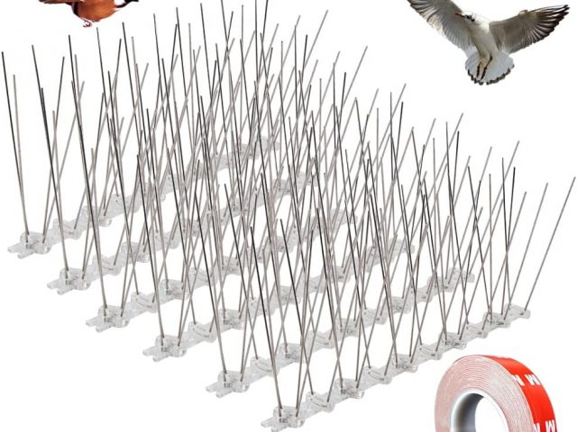 Skystuff Pigeon Repeller, Set of 6, Durable Stainless Steel, 33 cm with Bird Protection, for Balcony, Roof and Window (+ Adhesive Tape)