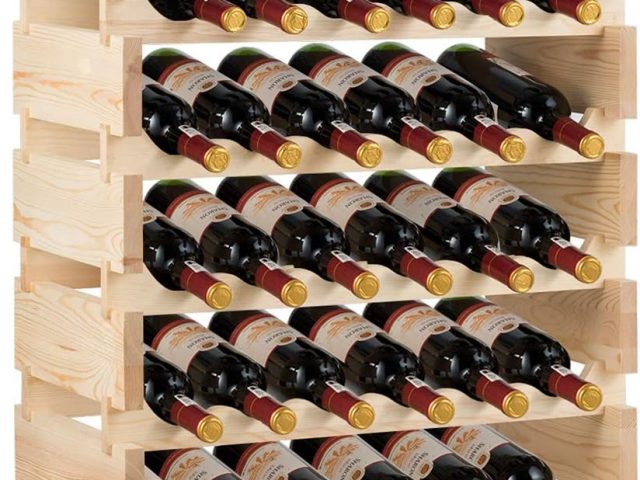 KOMFOTTEU Wine Rack for 36 Bottles, 6 Tier Bottle Rack in Pine Wood, Stackable Wine Cabinet for Kitchen, Bar, Wine Cellar, 63 x 28 x 85 cm, Natural