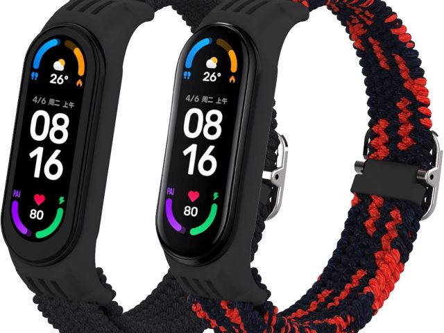 SenMore 2 Pieces Strap for Xiaomi Mi Band 6/Mi Band 5/Mi Band 4/Mi Band 3, Nylon Braided Elastic Replacement Wristband for Xiaomi Mi Band 6/5/4/3.