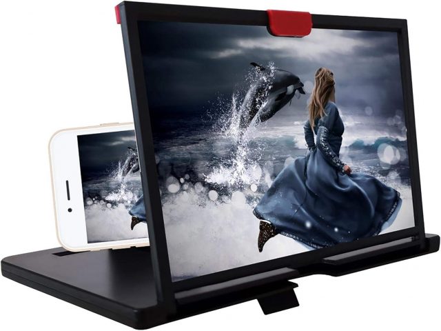 MOVKZACV 12 Inch Phone Screen Magnifier, Portable Foldable Phone Stand 3D HD Projector Screen for Movies, Videos and Gaming, for All Smartphones