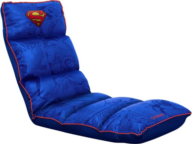 GXTrust 718SM Rayzee Folding Gaming Chair with Superman License, Floor Cushion for Consoles, Adjustable Backrest, Weight up to 125 kg, Gamer Chair for Kids, Games, Reading Relax TV, Blue