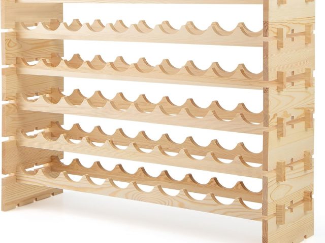 GIANTEX Pine Wood Wine Rack for 60 Bottles, Freestanding Shelf with 6 Levels, 101 x 29 x 73 cm, Stackable Bottle Holder for Cellar, Bar, Dining Room, Natural