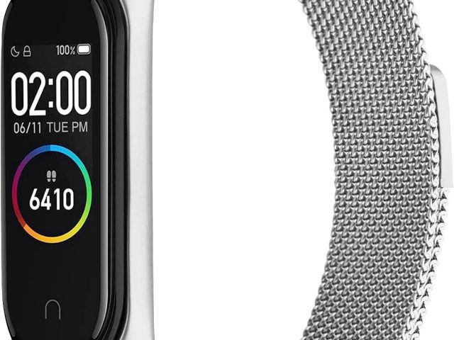 Oumida Compatible with Xiaomi Mi Band 4 Strap, Stainless Steel Metal Bracelet, Magnetic Loop Replacement Wristband for Xiaomi Mi Smart Band 4 for Women Men, silver, Classic