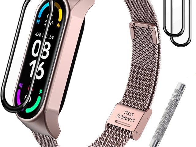 BANGTING Replacement Metal Strap Compatible with Xiaomi Mi Band 3/4/5/6 Bracelets, Steel Straps for Mi Fit 6 Case Miband 5 Metal Bracelet Replacement Band