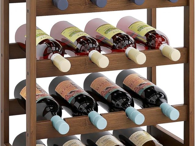 SMIBUY Bamboo Wine Rack, 20 Bottle Holder, 5 Tier Freestanding Storage Shelves for Kitchen, Pantry, Wine Cellar, Bar (Walnut)