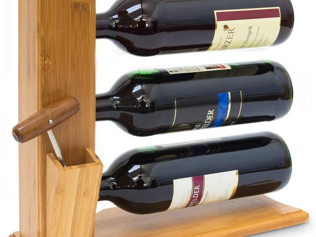 Relaxdays, 32 x 34 x 12 cm, Bamboo Wine Holder, Wine Rack for 3 Bottles, 1.1 kg
