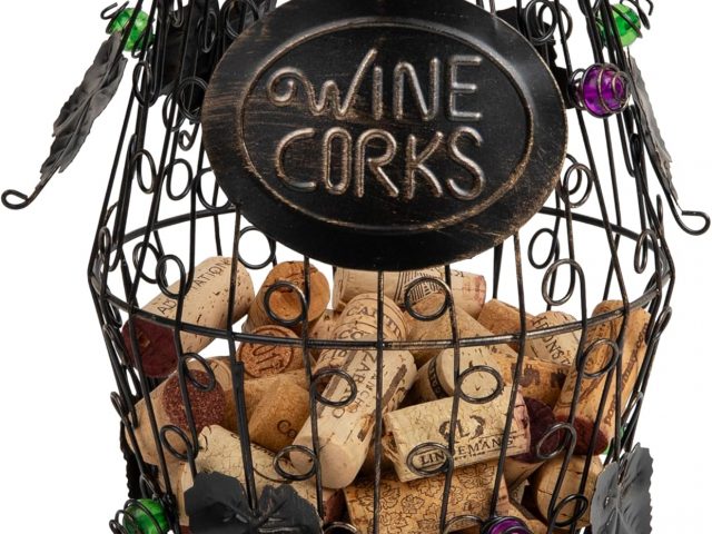 Mind Reader Metal Wine Cork Holder with Ornaments, Black, Large
